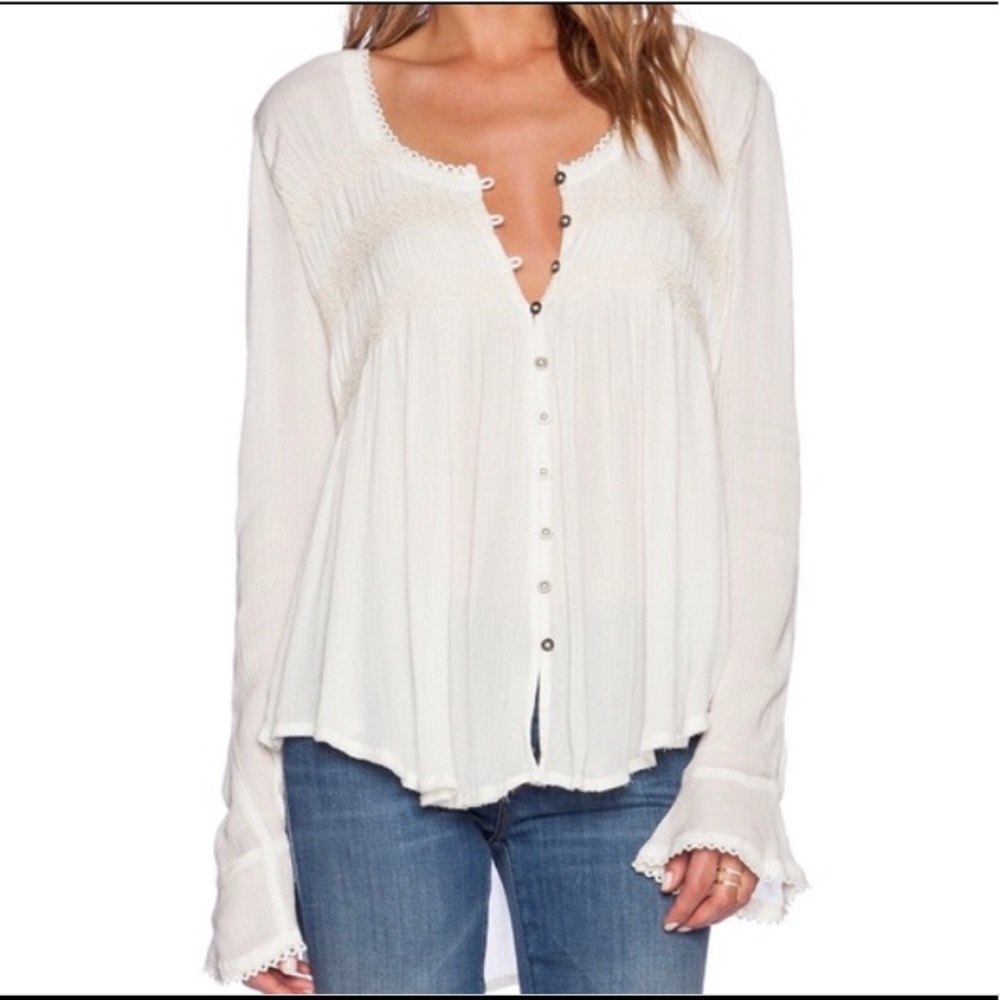 Free People Ruched Button Front Top Black - Picture 2 of 6
